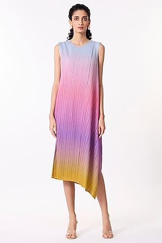 purple polyester ombre printed a-line dress