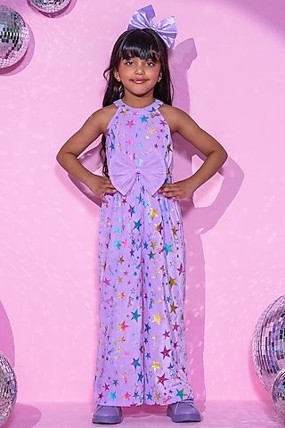 purple polyester printed jumpsuit for girls