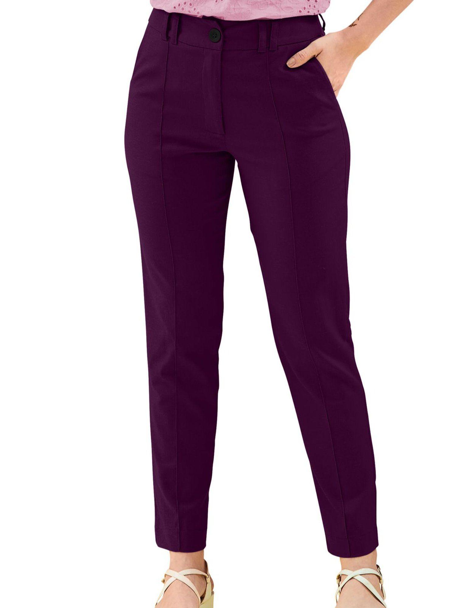 purple polyester trouser for women