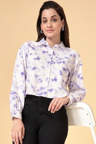 purple print casual full sleeves regular collar women slim fit  shirt