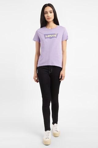 purple print casual short sleeves crew neck women regular fit t-shirt