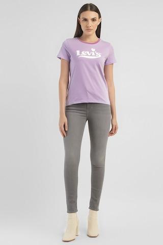 purple print casual short sleeves round neck women regular fit t-shirt