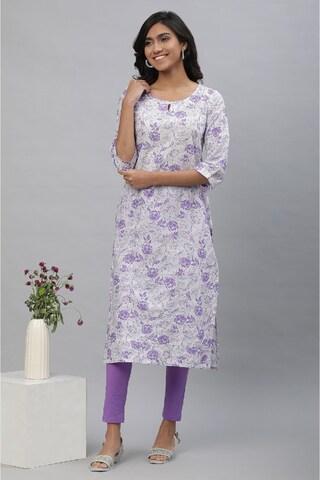 purple print knee length casual women regular fit kurta