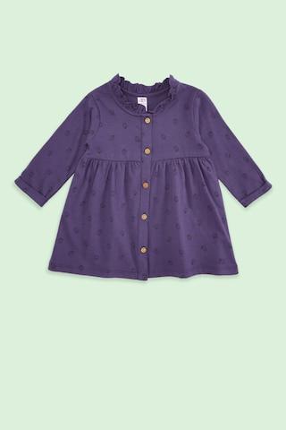 purple print round neck casual full sleeves baby regular fit dress
