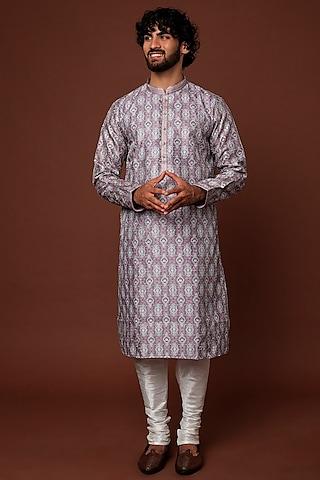 purple printed & embroidered kurta set