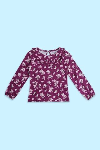 purple printed casual full sleeves round neck girls regular fit blouse