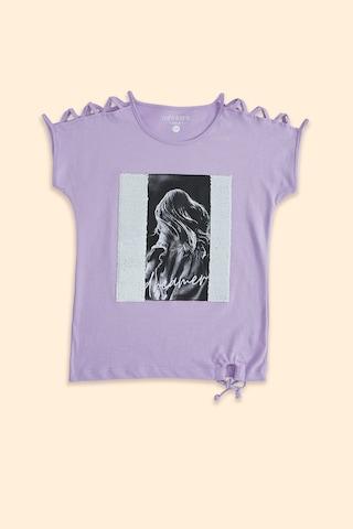 purple printed casual short sleeves round neck girls regular fit t-shirt