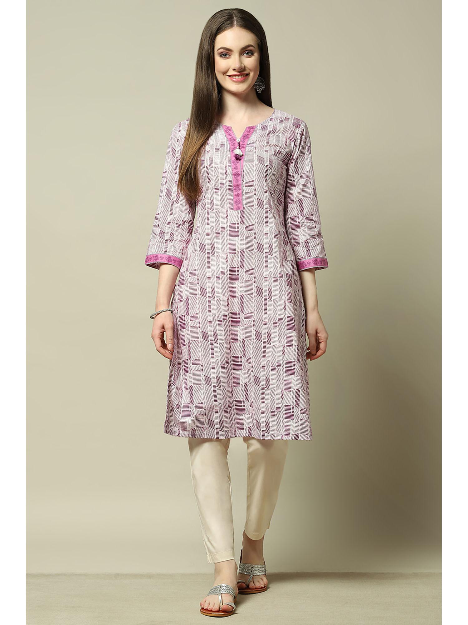 purple printed cotton straight kurta