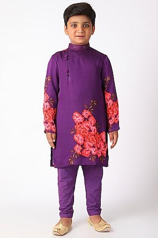 purple printed kurta set for boys