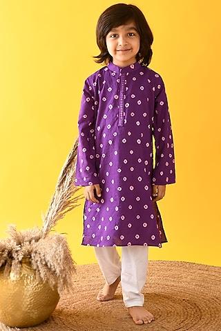 purple printed kurta set for boys