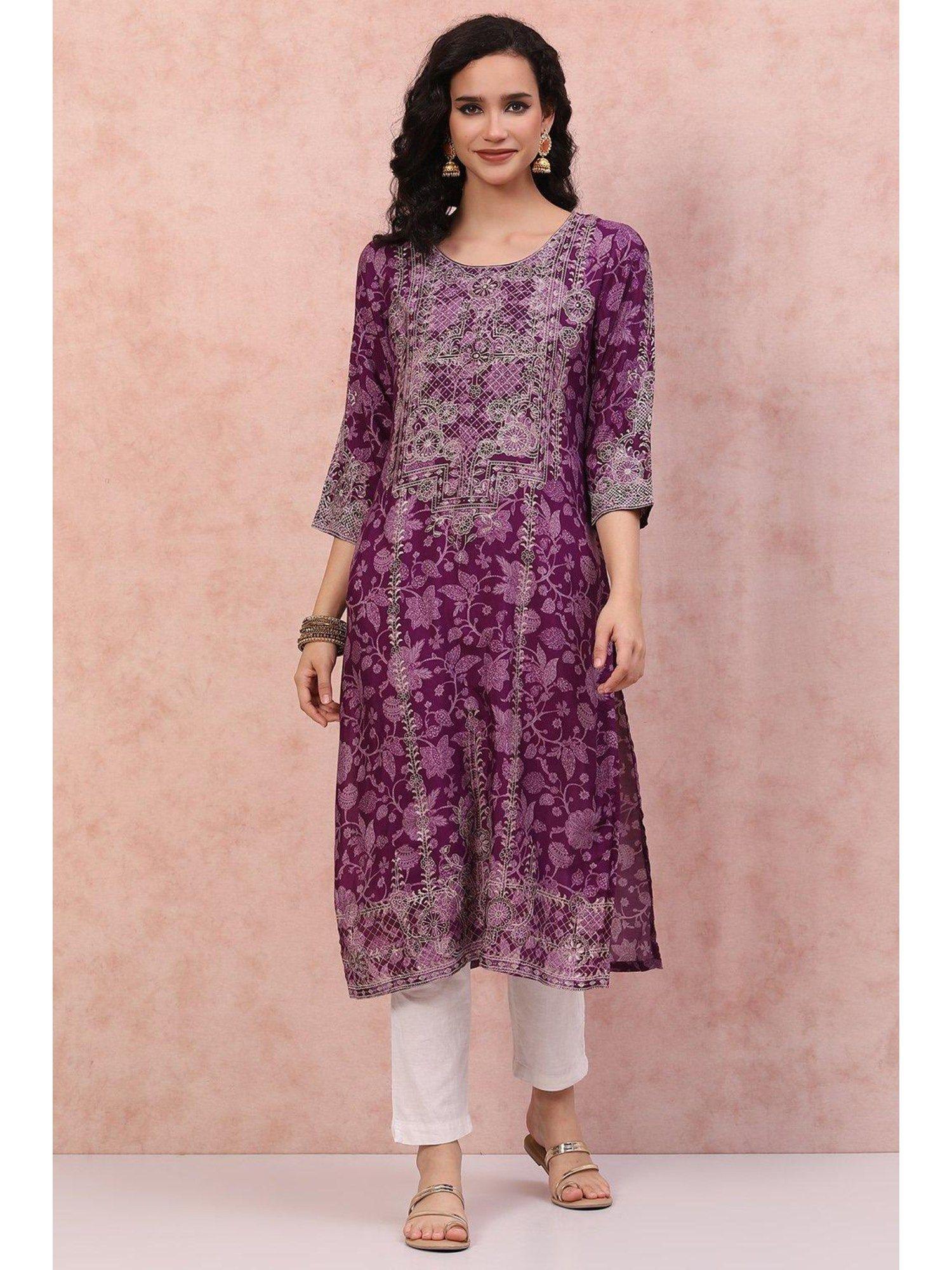 purple printed kurta