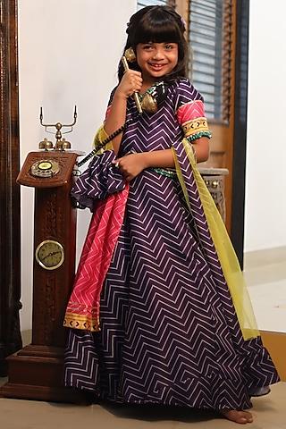 purple printed lehenga set for girls