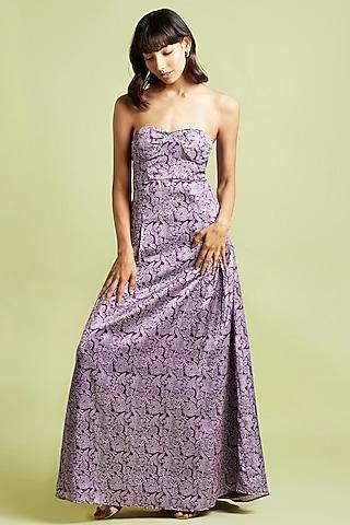 purple printed maxi dress
