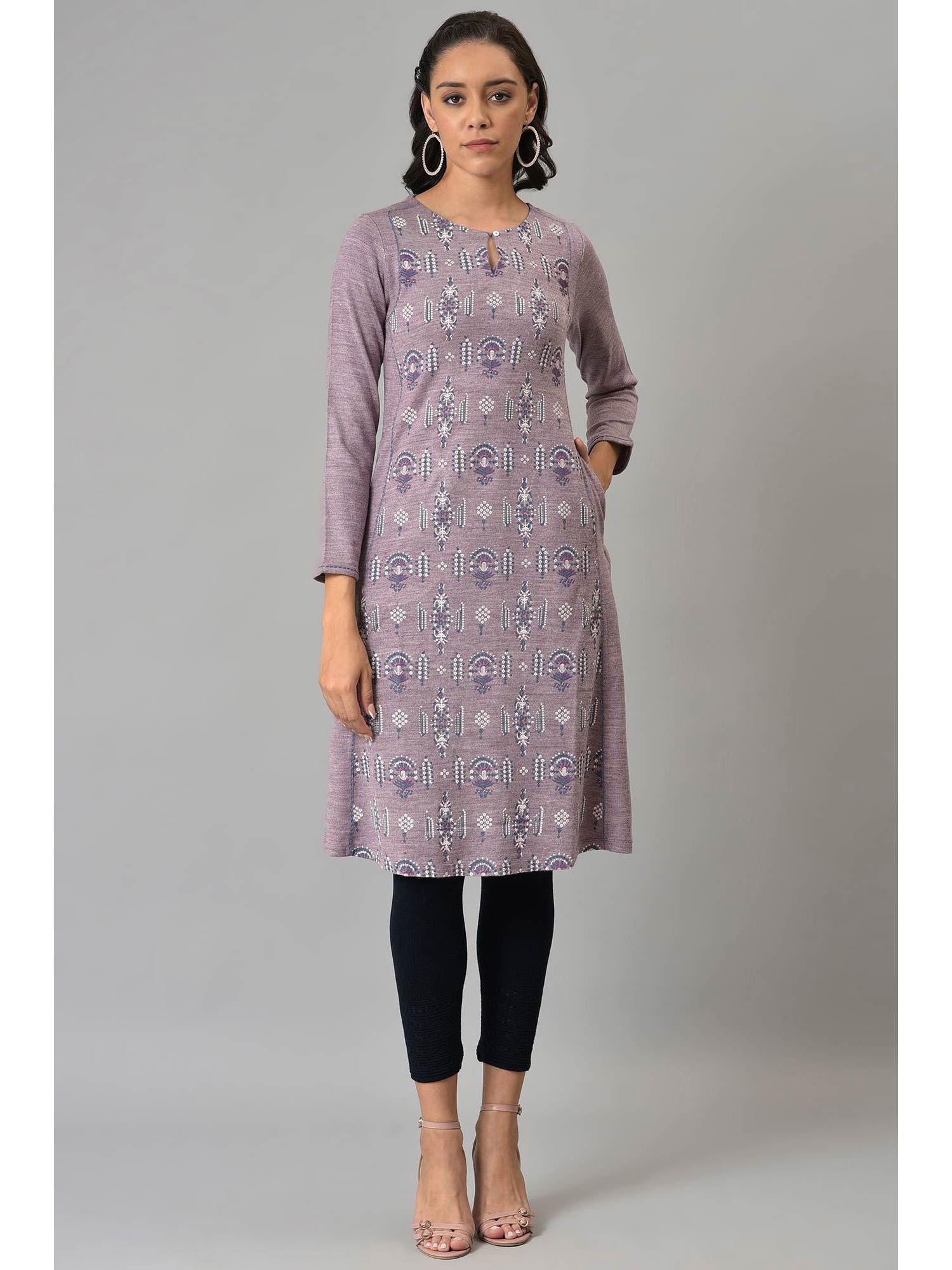 purple printed winter kurta