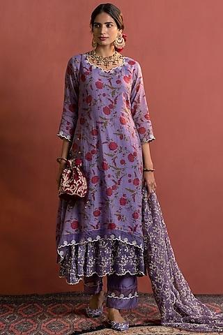 purple printed zari kurta set