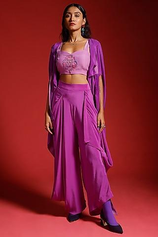 purple pure crepe & art crepe sequins patchwork cape set
