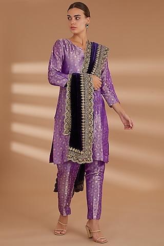 purple pure silk brocade tunic set