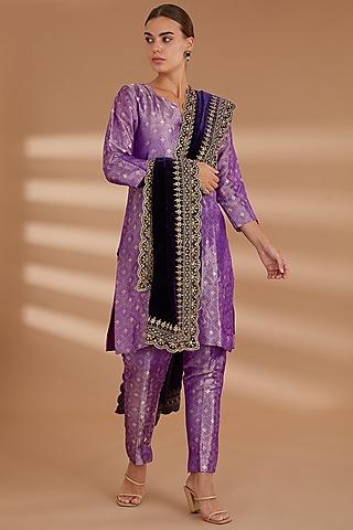 purple pure silk brocade tunic set