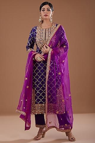 purple pure spun silk sequins & marori kurta set