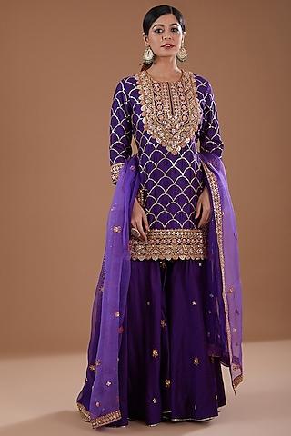 purple pure spun silk sequins & marori kurta set
