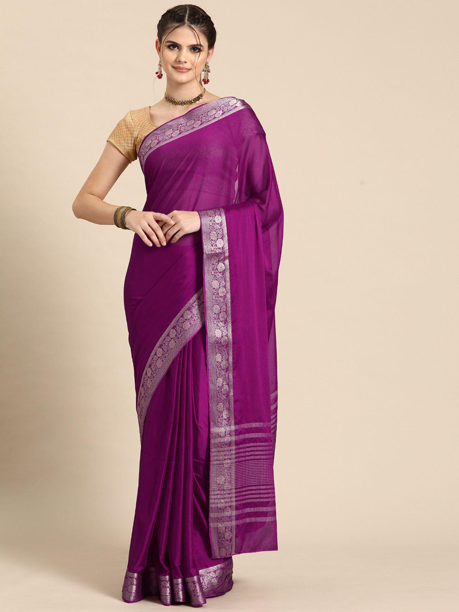 purple pure viscose chinon zari banarasi saree and unstitched blouse
