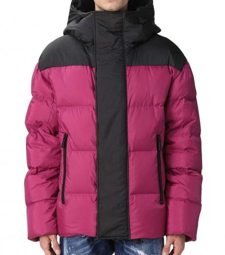 purple quilted logo puffer jacket