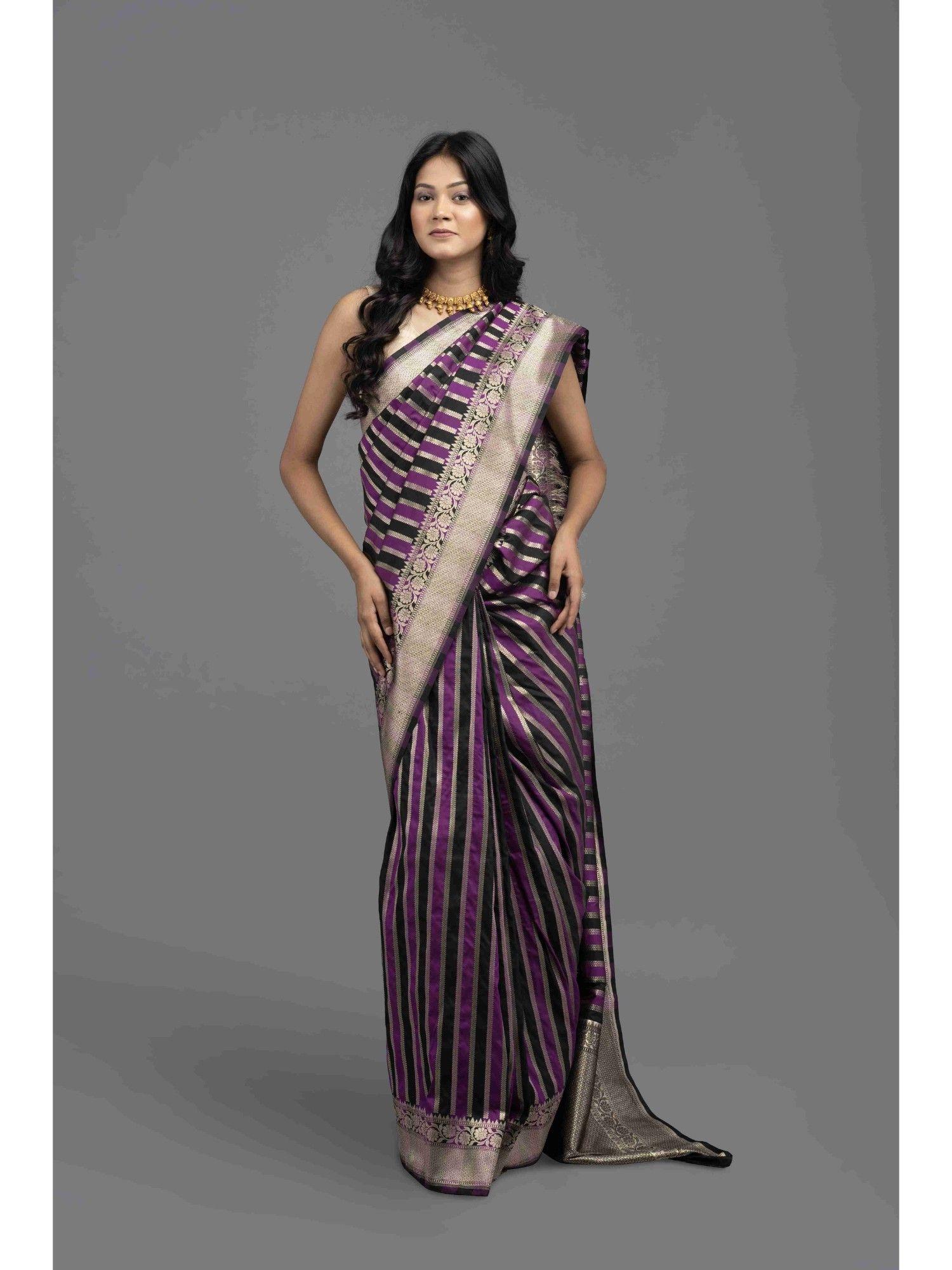 purple rangkat silk banarasi handloom saree with unstitched blouse