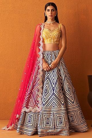 purple raw silk embroidered lehenga set