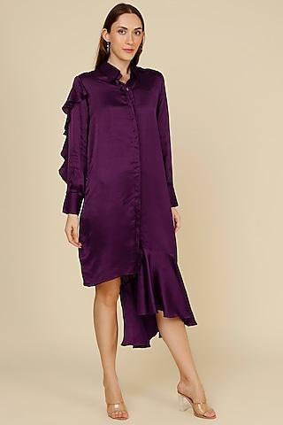 purple raw silk ruffled dress