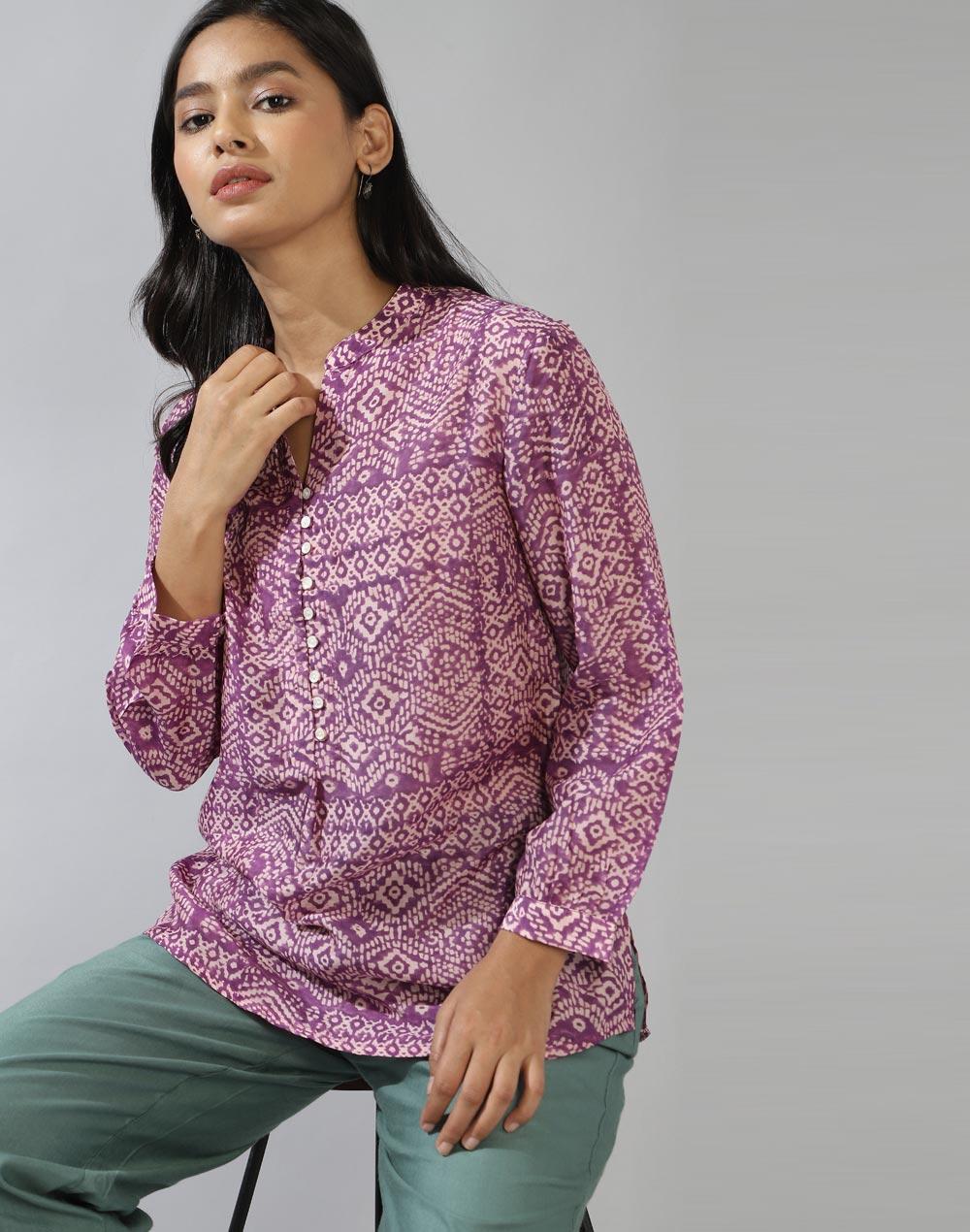 purple rayon blend printed tunic