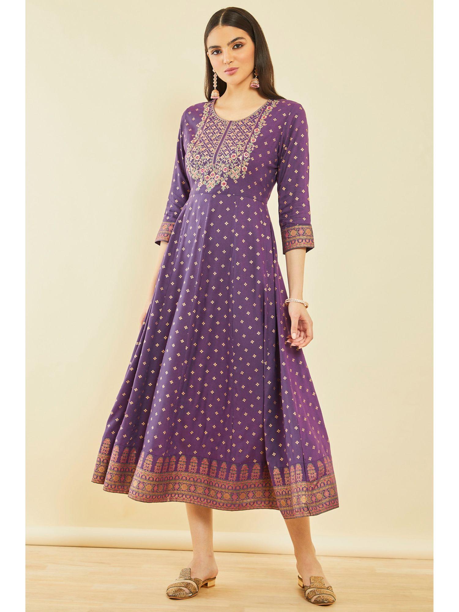 purple rayon embroidered dress kurta with sequins