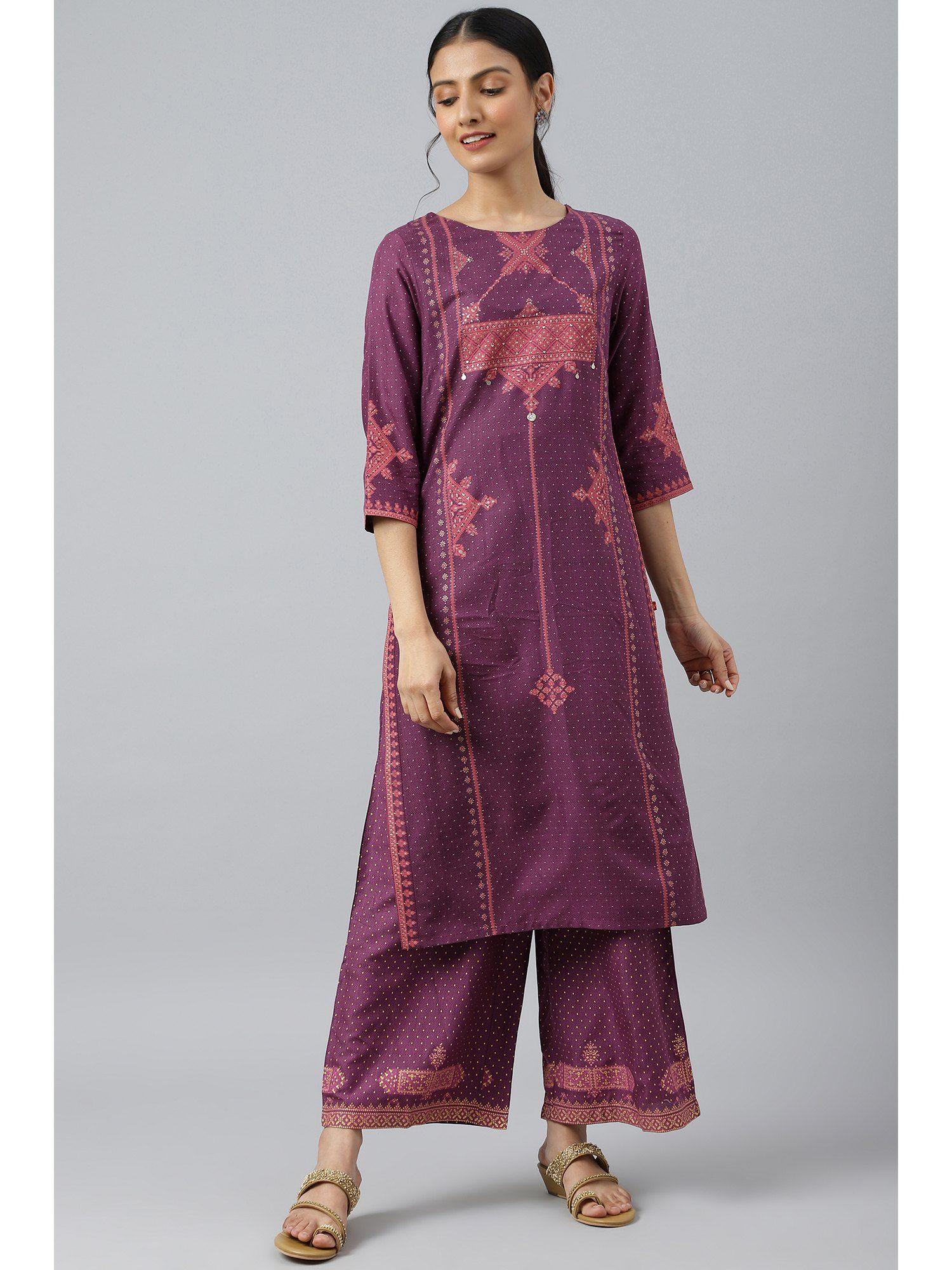 purple rayon kurta with coins and sequins embellishment