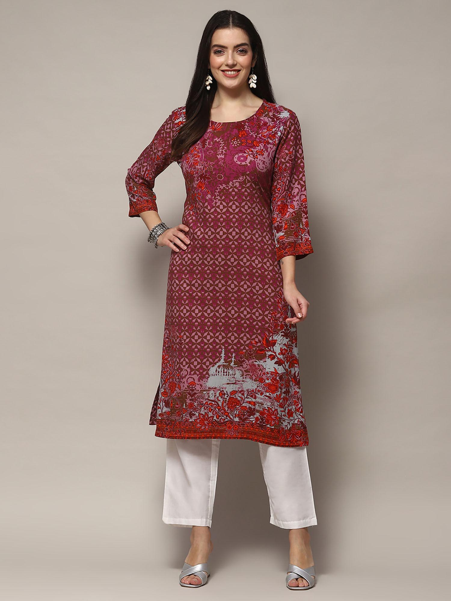 purple rayon straight printed kurta