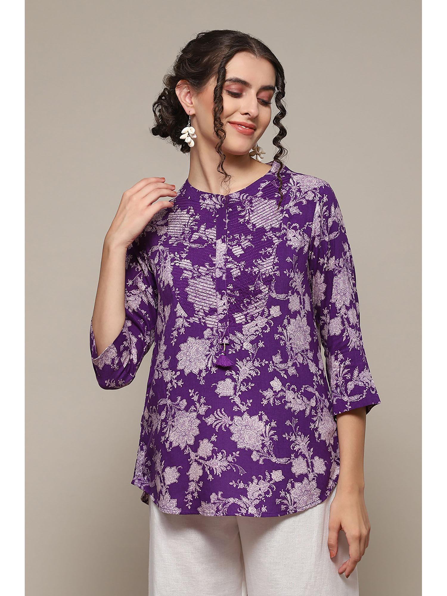 purple rayon straight printed kurti