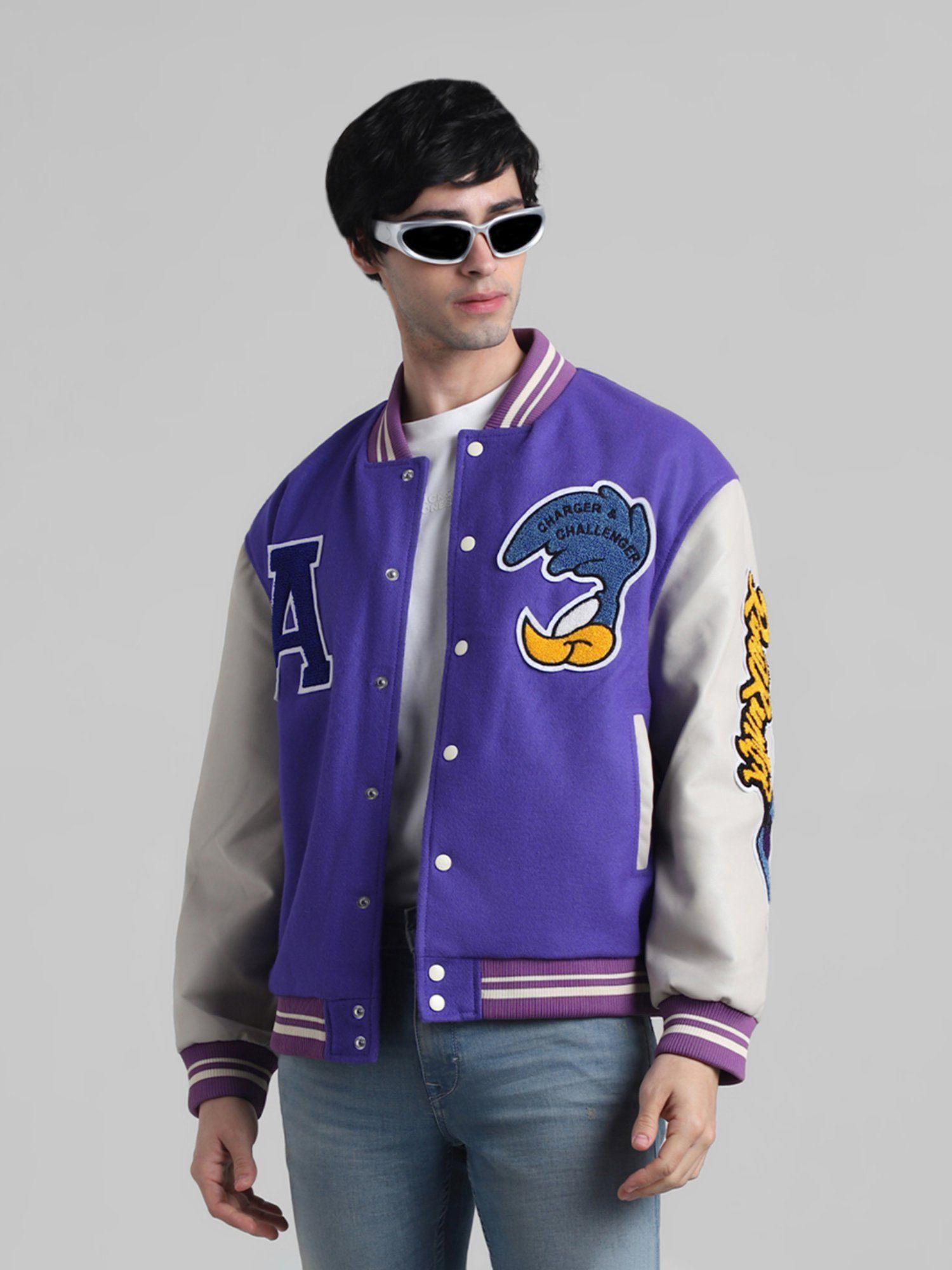 purple regular fit non stretch jacket