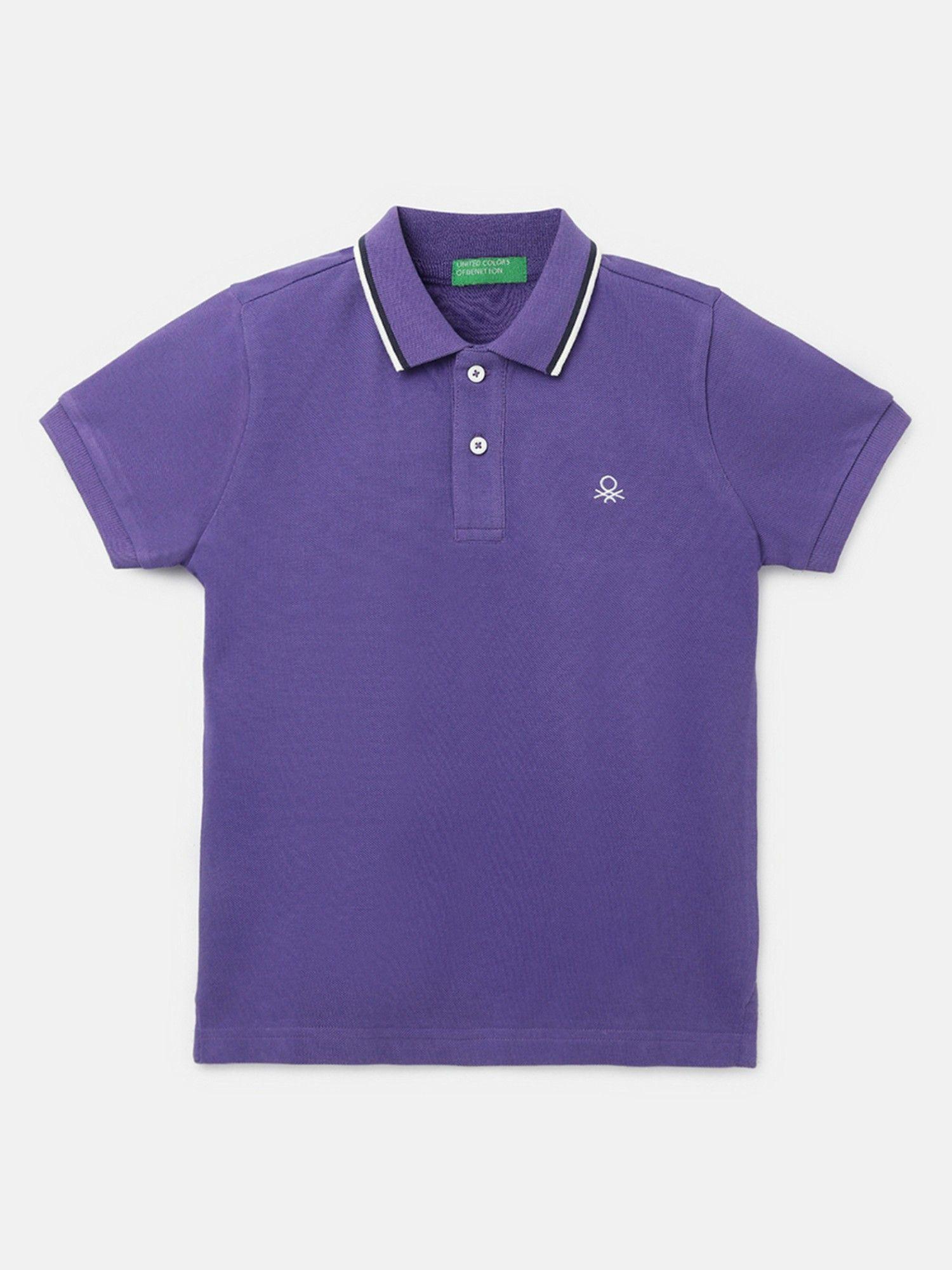 purple regular fit polo neck solid boys t-shirt