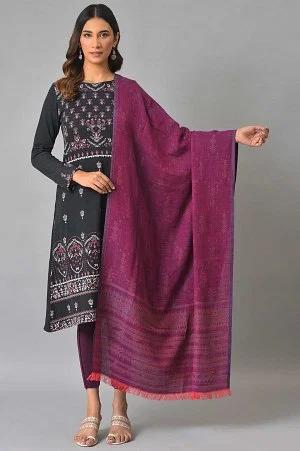 purple reversible jaquard shawl