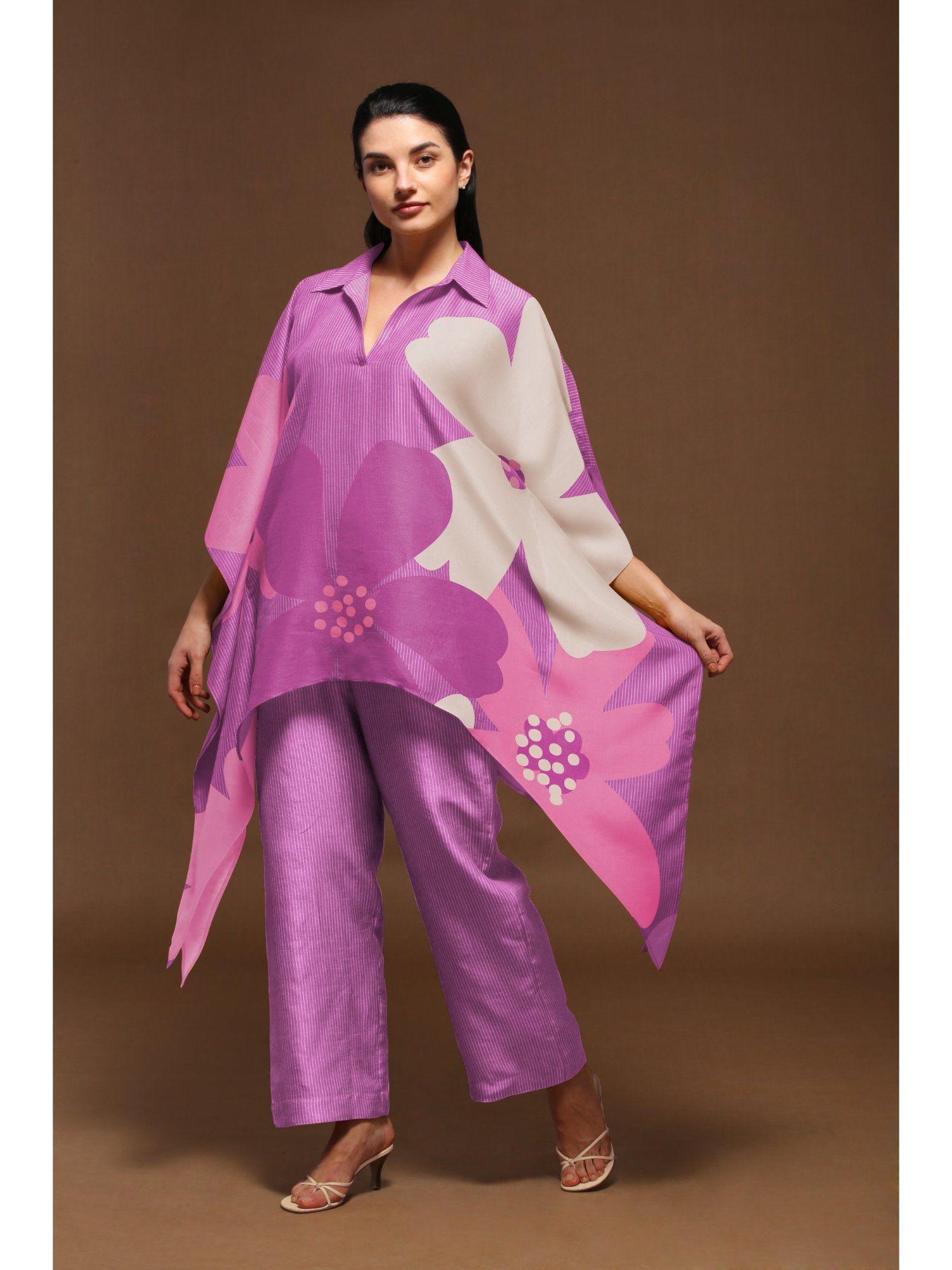 purple rich dupion silk kaftan with pant (set of 2)