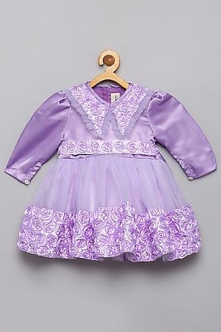 purple rose fabric & tulle frilled dress for girls