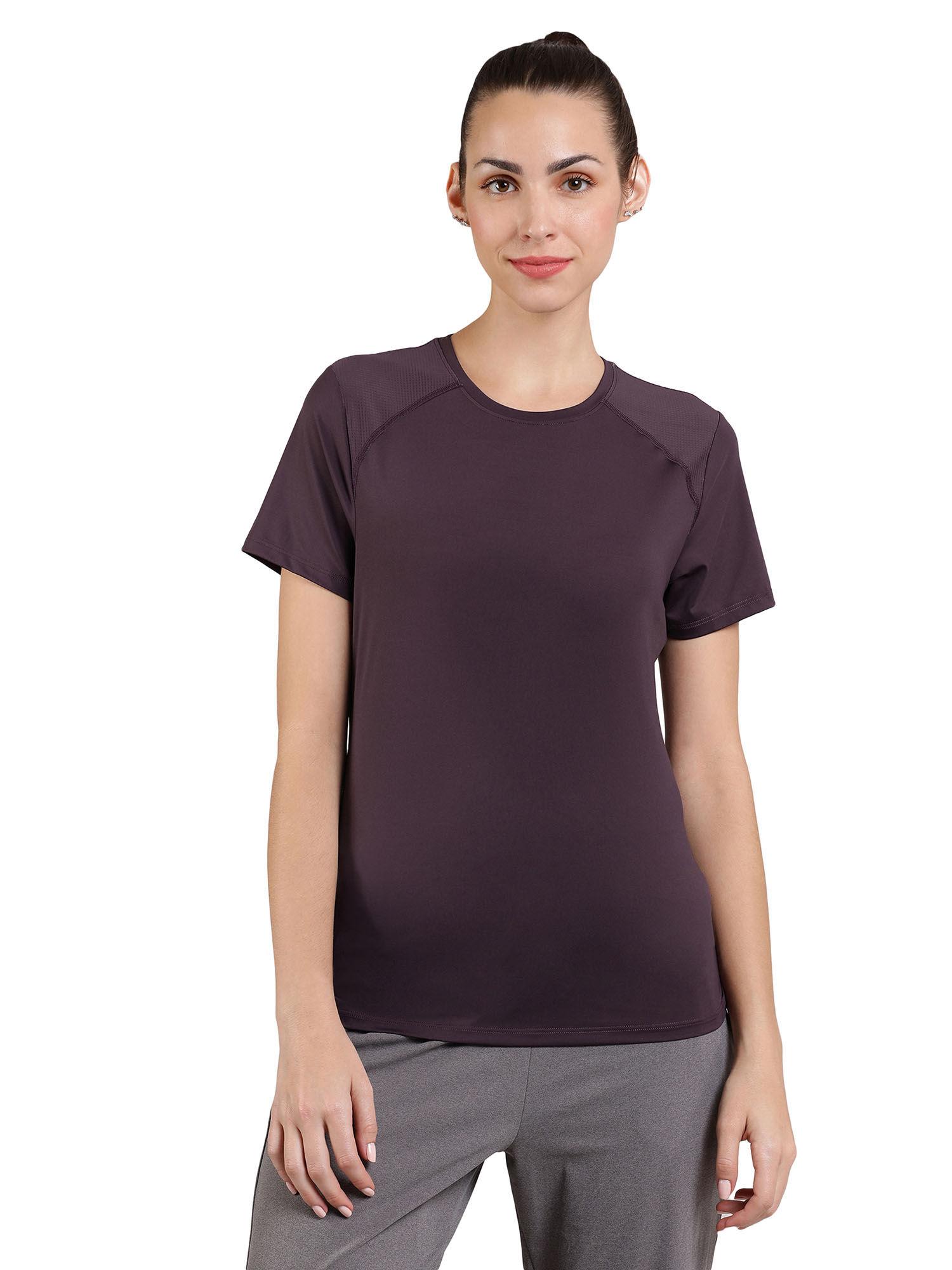 purple round neck half sleeves energize active t-shirt