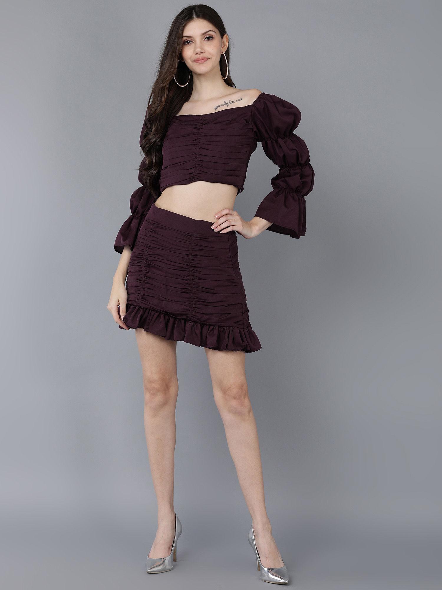 purple ruched top & skirt co-ord (set of 2)