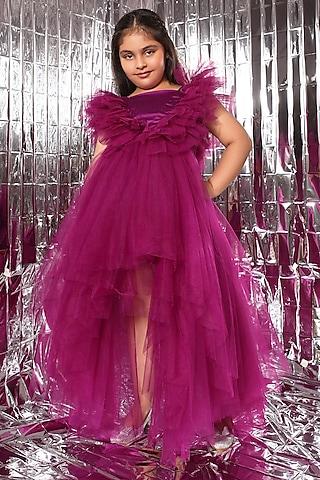 purple satin high-low gown for girls