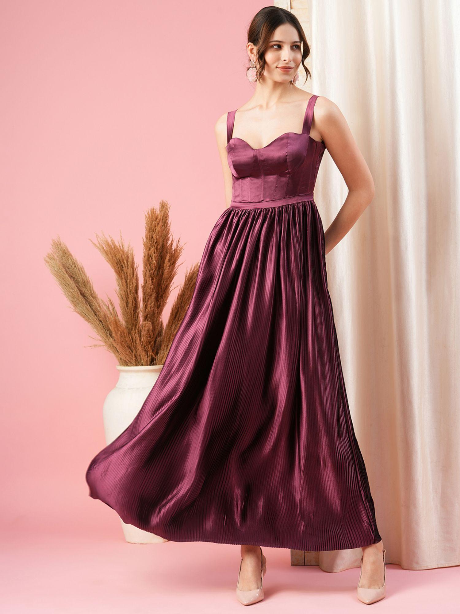 purple satin maxi dress