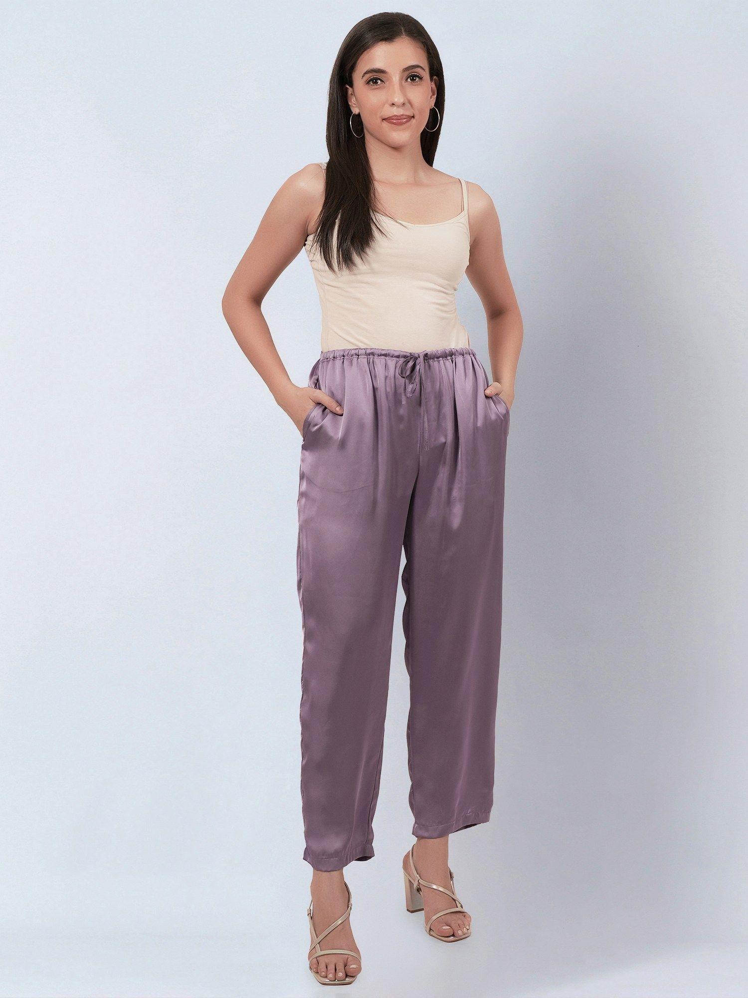 purple satin pants