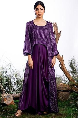 purple satin silk printed jacket dress
