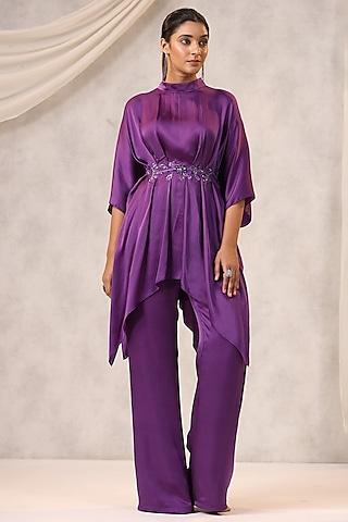 purple satin tunic set