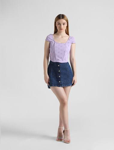 purple schiffli corset top