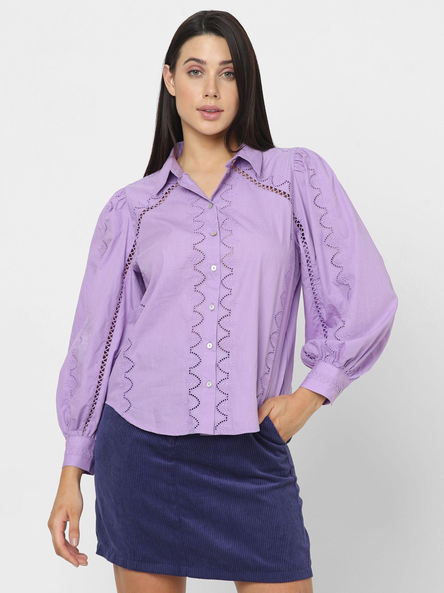 purple schiffli cotton shirt