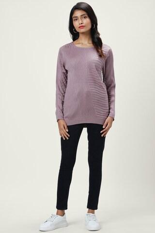 purple self design casual full sleeves round neck women regular fit sweater