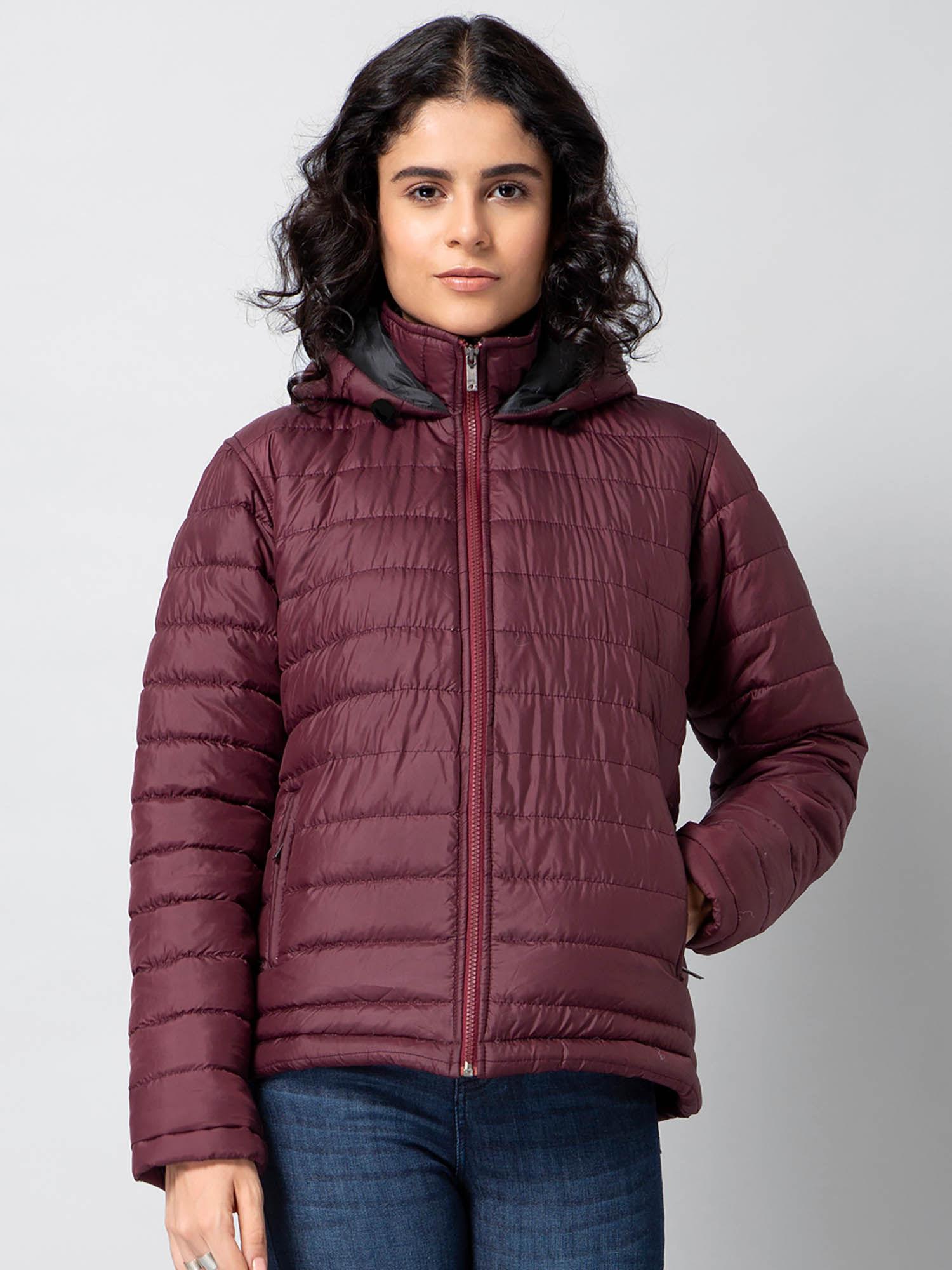 purple self design casual puffer jacket